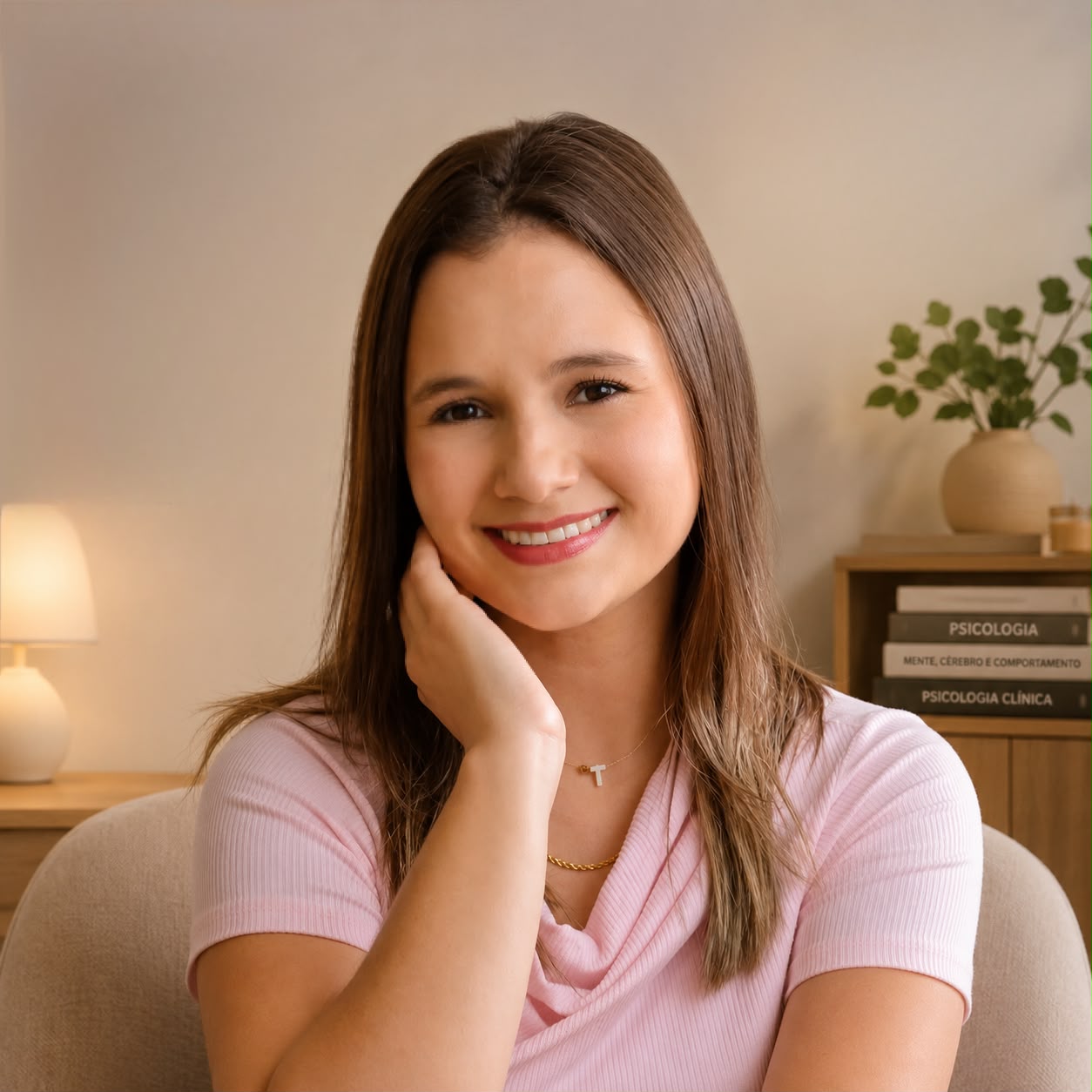 Taiane Reis sorrindo em seu consultório